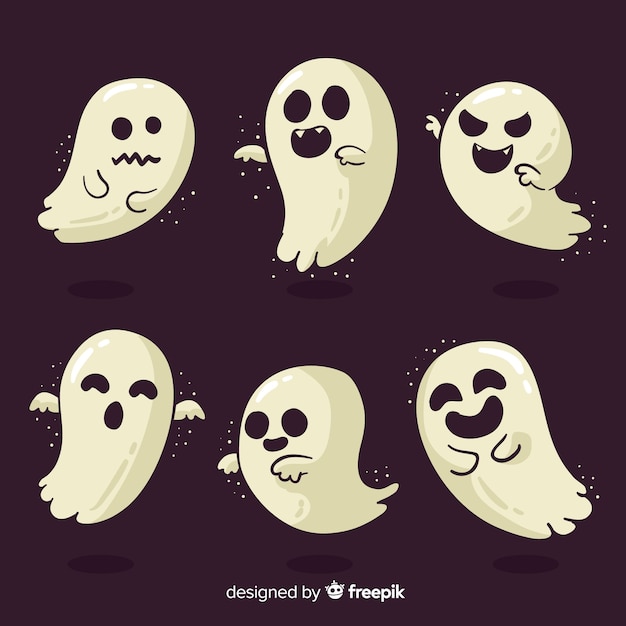 Halloween ghost character collection with flat design