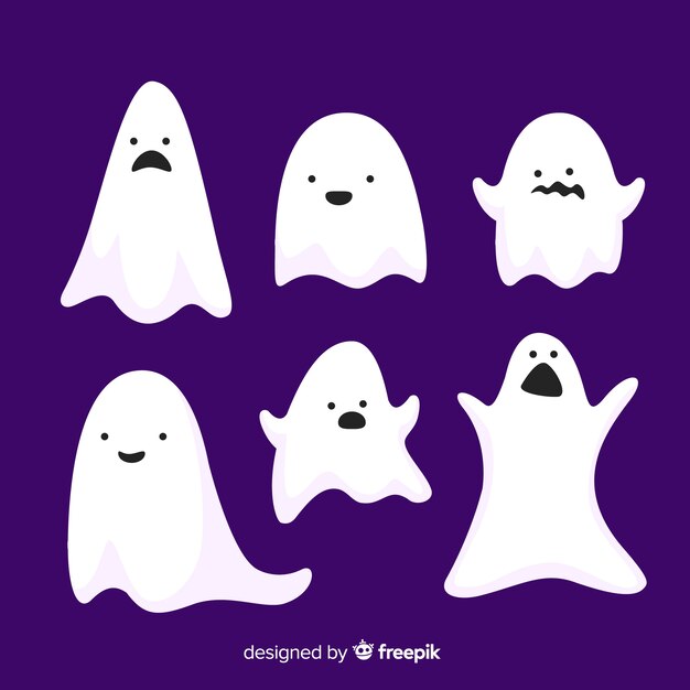 Коллекция символов призрак Хэллоуина с плоским дизайном