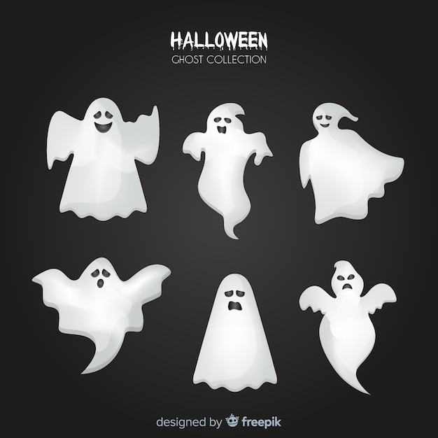 Vettore gratuito collezione di fantasmi di halloween in design piatto