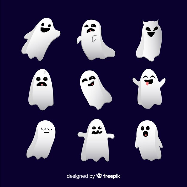 Halloween ghost faces collection in flat design