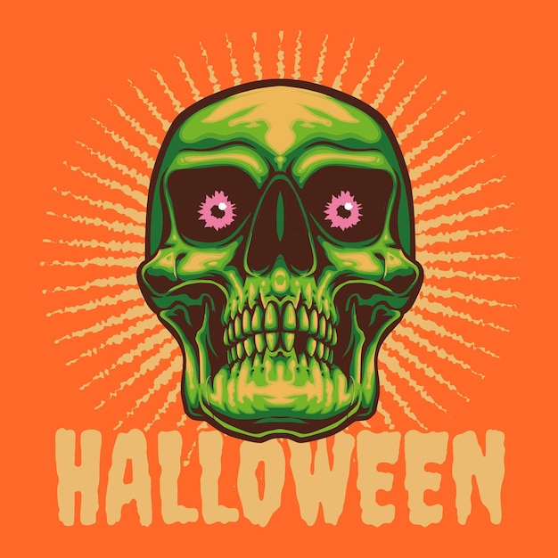 Free vector halloween green skull vector illustration