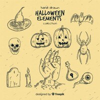 Halloween hand drawn elements collection