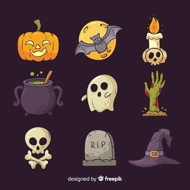 Free vector halloween hand drawn elements collection