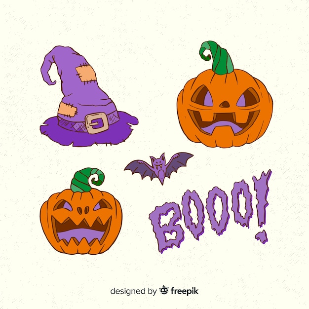 Free vector halloween hand drawn elements collection