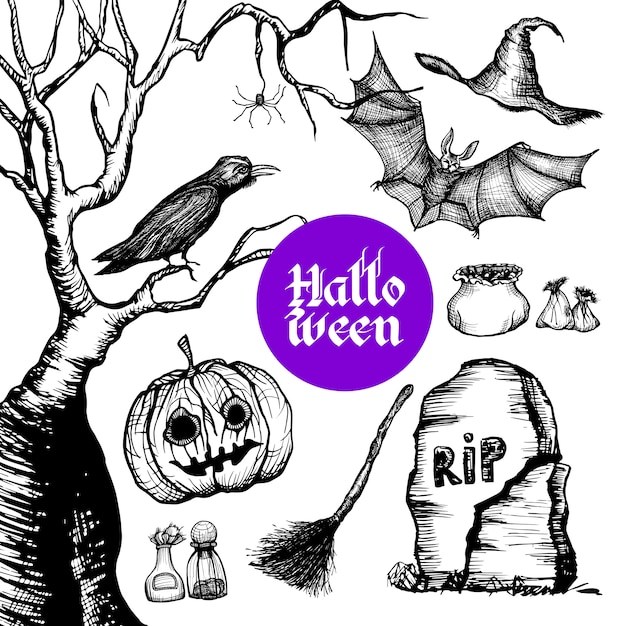 Insieme disegnato a mano di halloween