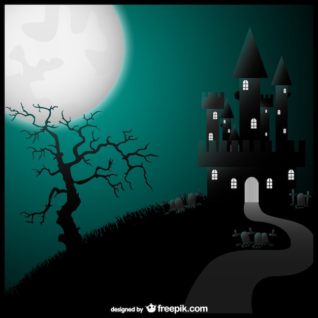 Free vector halloween haunted castle at night