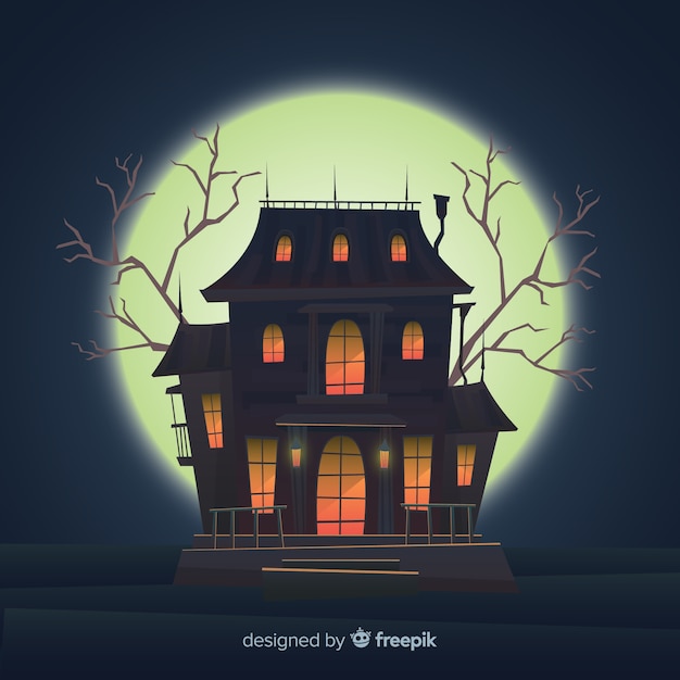 Free vector halloween haunted house background with gradient lights