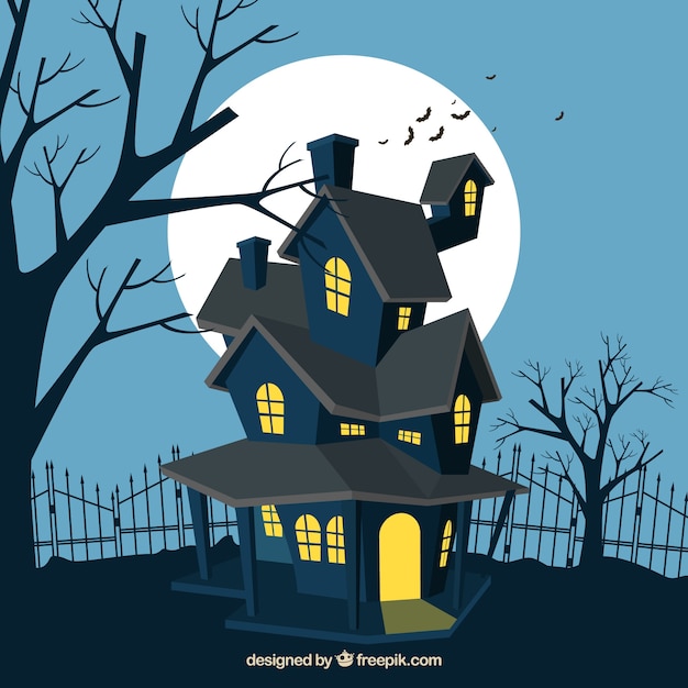 Free vector halloween haunted house background