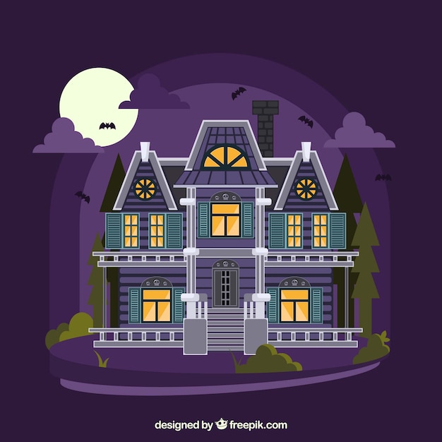 Free vector halloween haunted house background