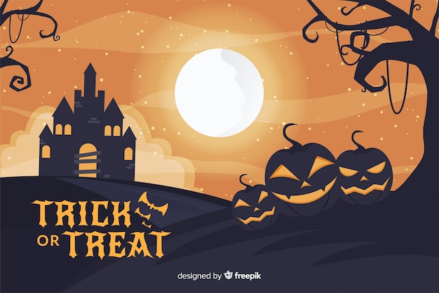 Free vector halloween haunted house and full moon background