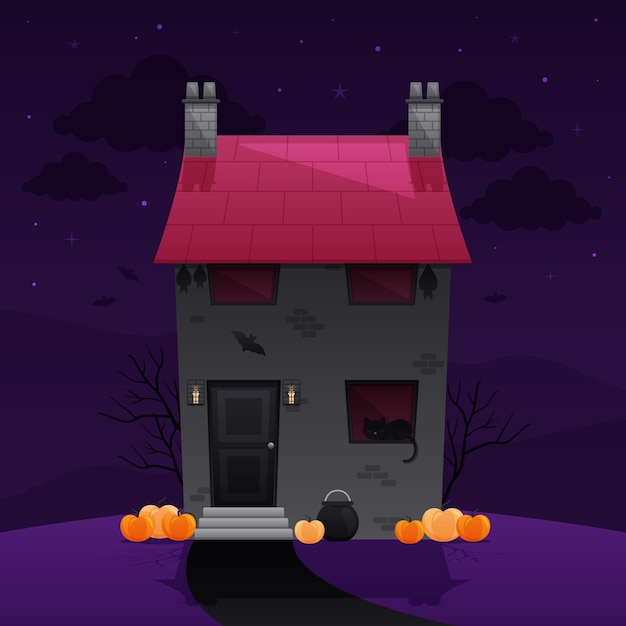 Vettore gratuito illustrazione della casa stregata di halloween