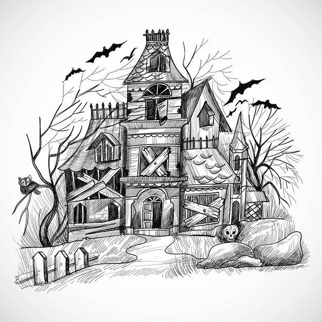 Хэллоуин дом с привидениями эскиз дизайн