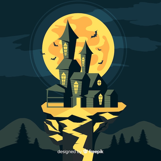 Halloween haunted house with flat design