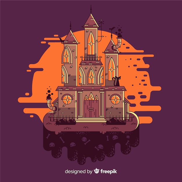 Free vector halloween haunted house with flat design