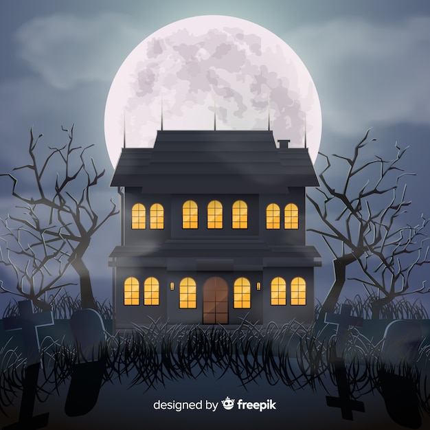Дом с привидениями на Хэллоуин с реалистичным дизайном