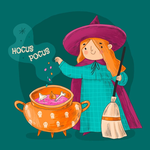 Vettore gratuito illustrazione di hocus pocus di halloween