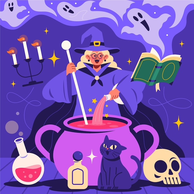 Vettore gratuito illustrazione di hocus pocus di halloween