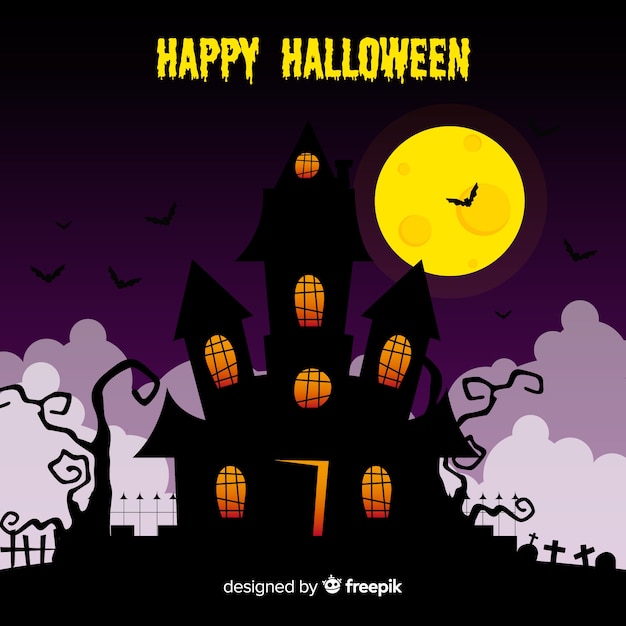 Halloween house background with cemetery