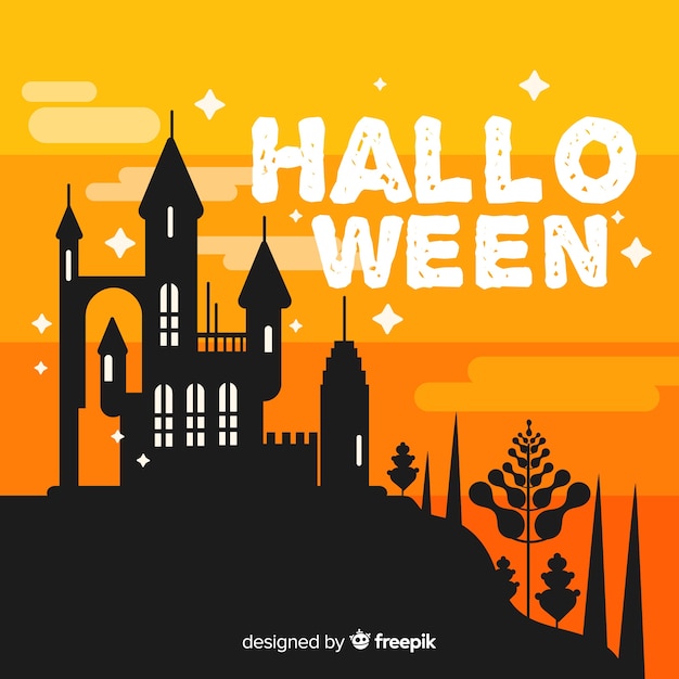 Vettore gratuito sfondo di casa di halloween con lettering