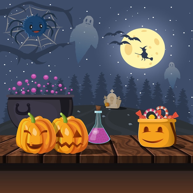 夜のハロウィンイラスト