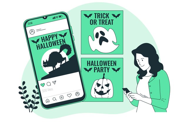 Halloween instagram feed concept illustration