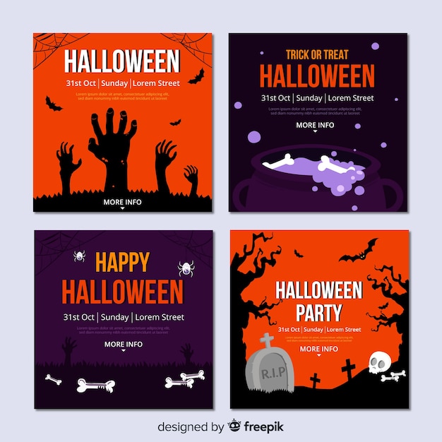 Free vector halloween instagram post collection