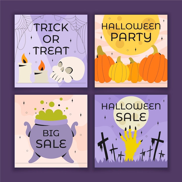 Free vector halloween instagram post collection