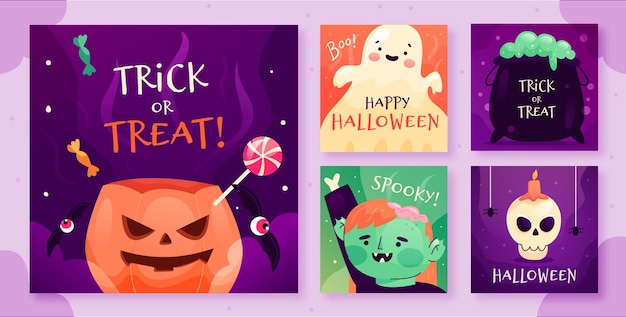 Vettore gratuito raccolta di post di instagram di halloween