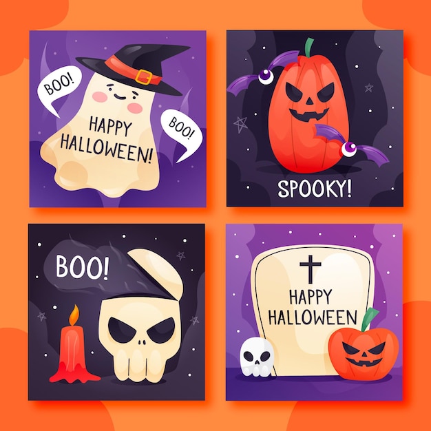 Vettore gratuito raccolta di post di instagram di halloween