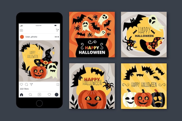 Free vector halloween instagram post collection