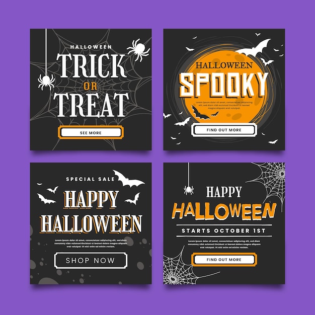 Vettore gratuito raccolta di post di instagram di halloween