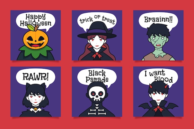 Free vector halloween instagram post collection