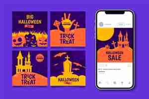 Vettore gratuito insieme della posta del instagram di halloween