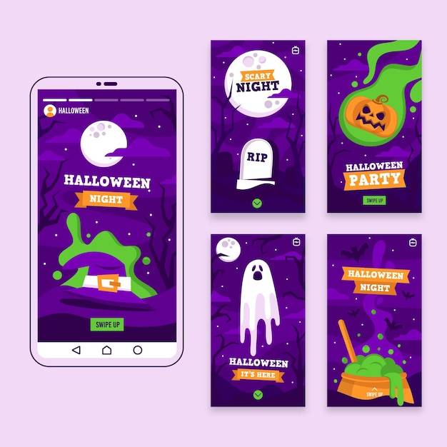 Free vector halloween instagram stories collection