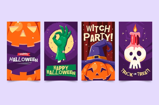 Vettore gratuito raccolta di storie di instagram di halloween