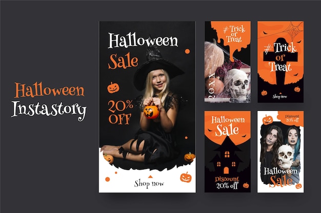 Free vector halloween instagram stories set