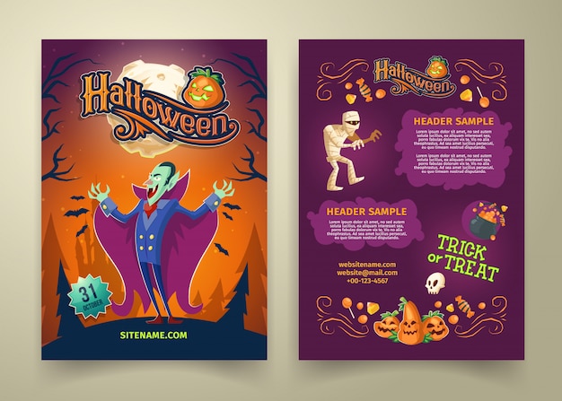 Halloween invitation on list. brochure template with headers. background with count dracula