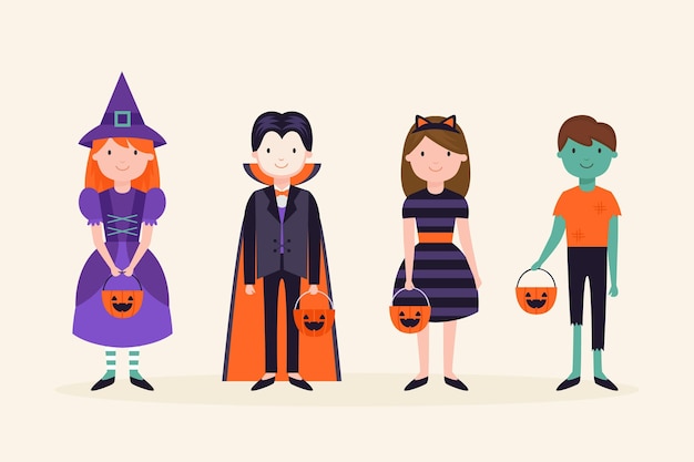 Free vector halloween kid collection concept