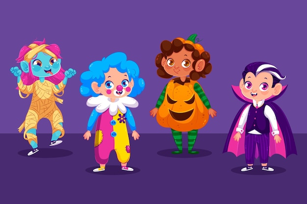 Free vector halloween kid collection concept