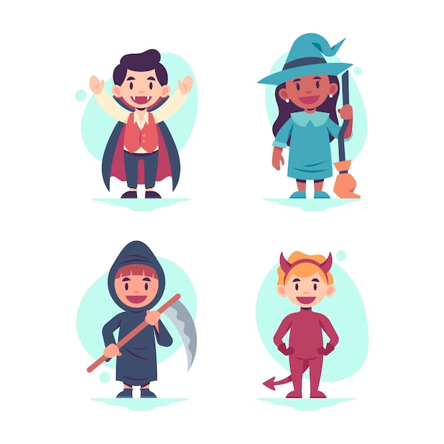 Free vector halloween kid collection flat design