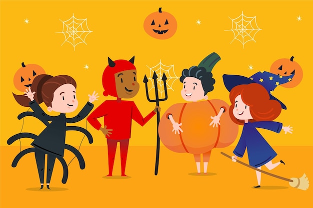 Бесплатное векторное изображение Коллекция детей хэллоуина в плоском дизайне