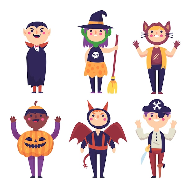 Free vector halloween kid collection theme