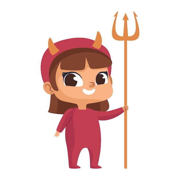 Free vector halloween kid disguised devil girl illustration isolated