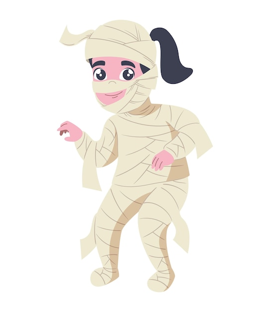 Free vector halloween kid disguised mummy girl