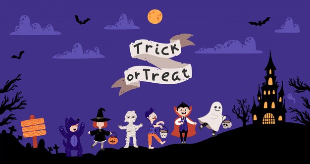 ハロウィンキッズコスチュームパーティー プレミアムベクター