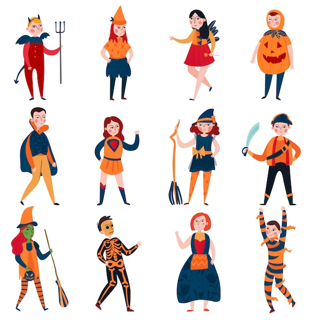 Free vector halloween kids set