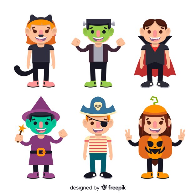 Halloween kinds collection in flat design