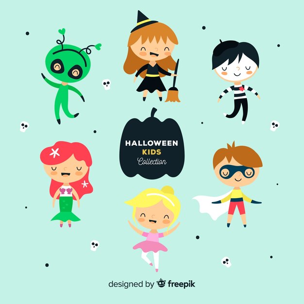 Halloween kinds collection in flat design