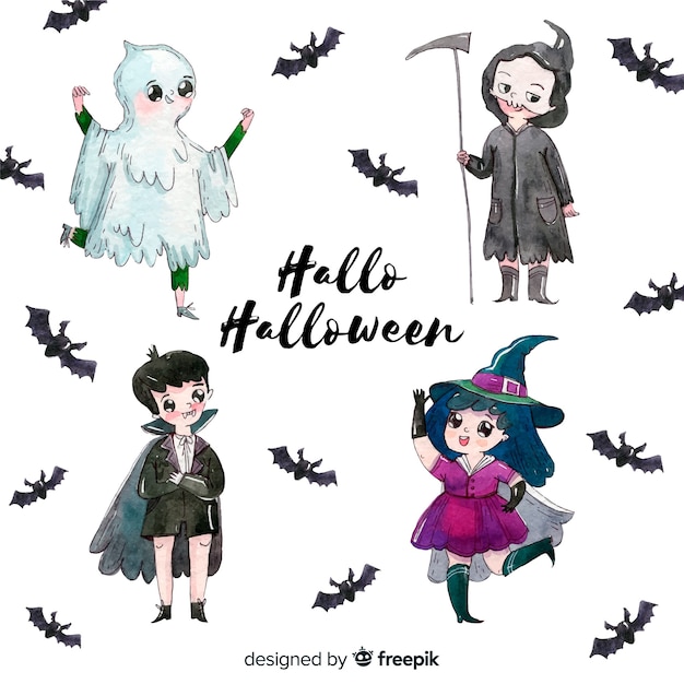 Halloween kinds collection in watercolor