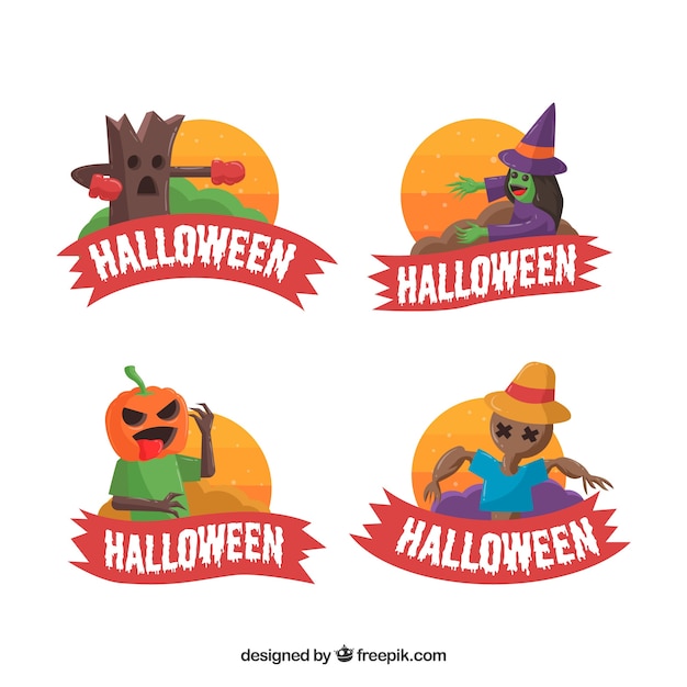 Free vector halloween labels with flat design